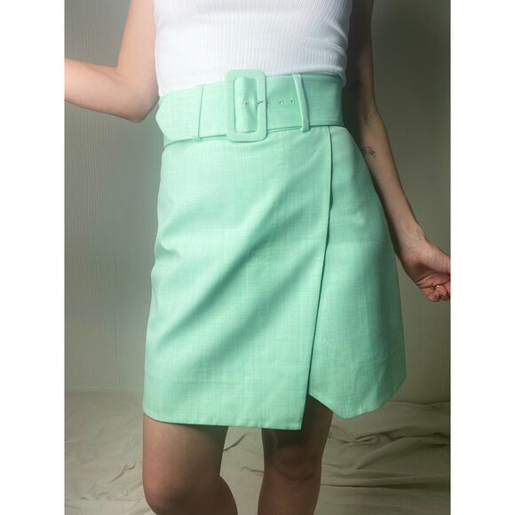 & OTHER STORIES Mint Green Belted Tailored Overlap Mini Skirt US 4 - Picture 1 of 15